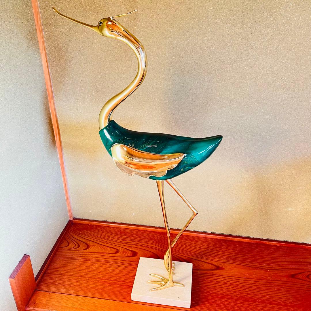 ANTONIO PAVIA イタリア製 漆塗り 金メッキ ブロンズ製 サギ 置物