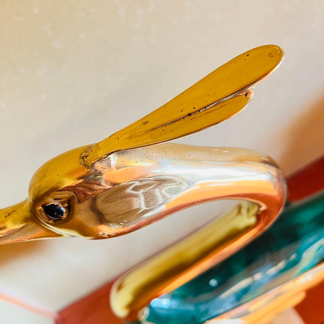 ANTONIO PAVIA イタリア製 漆塗り 金メッキ ブロンズ製 サギ 置物