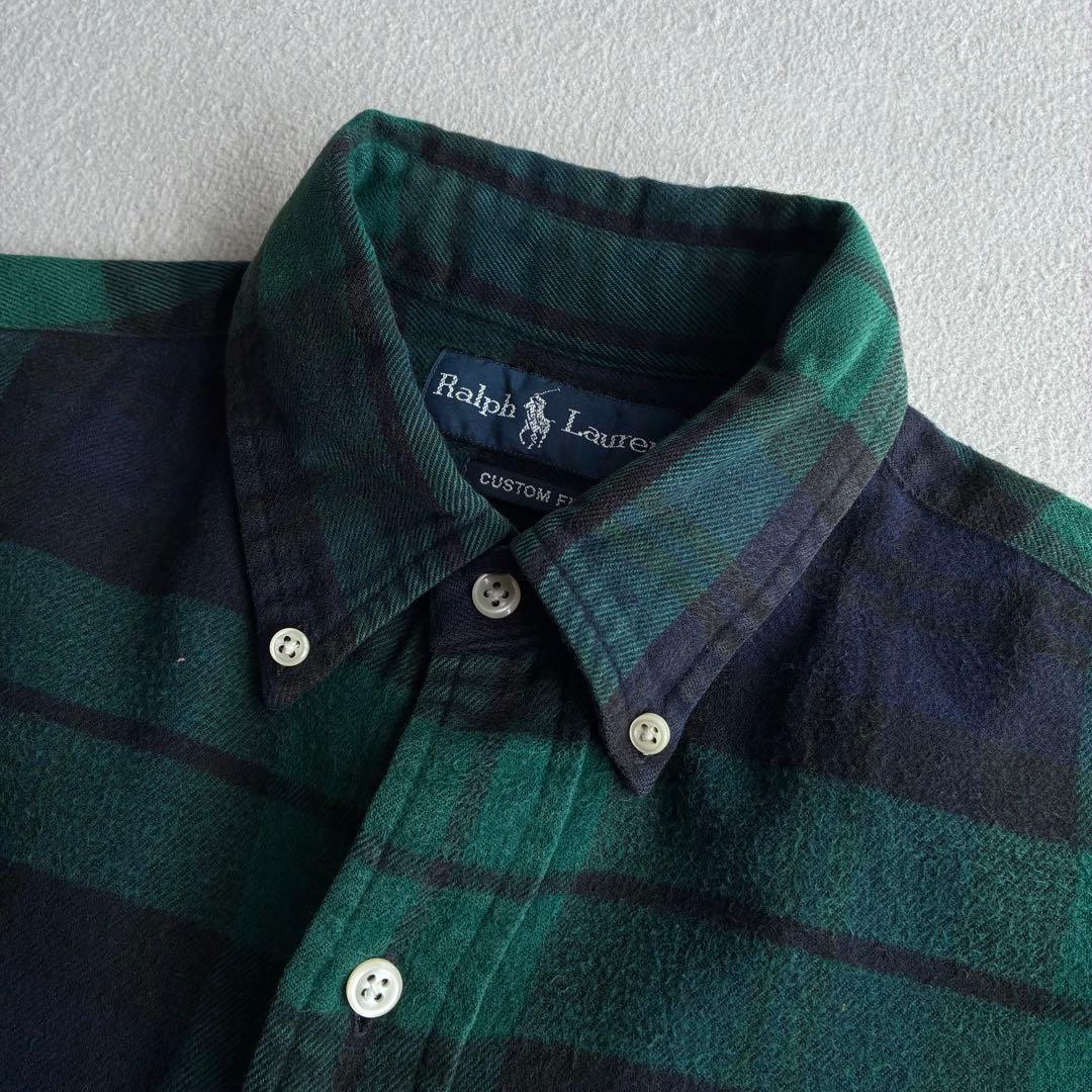 90s ラルフローレン ブラックウォッチ フランネルチェックシャツ 刺繍ロゴ M