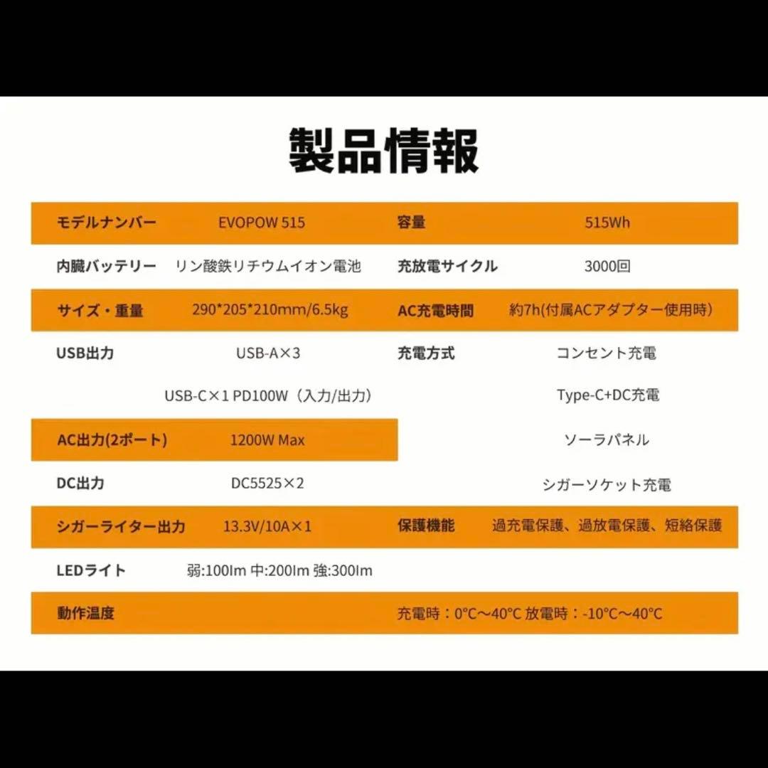 EEIVOLポータブル電源-515Wh/160938mAh　新品未使用