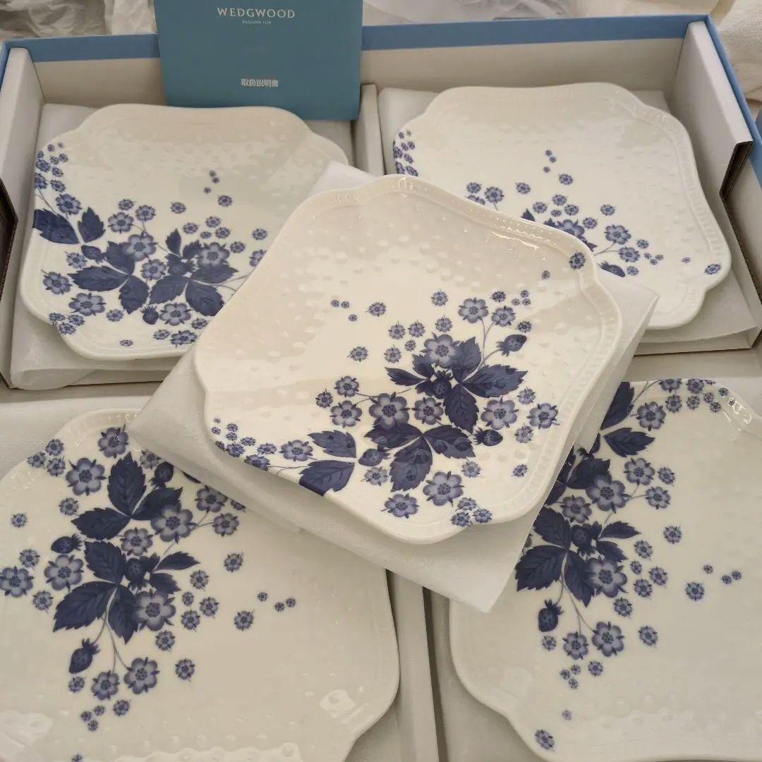 【未使用】ウェッジウッド　ストロベリーブルーム インディゴ スモールプレート5枚
