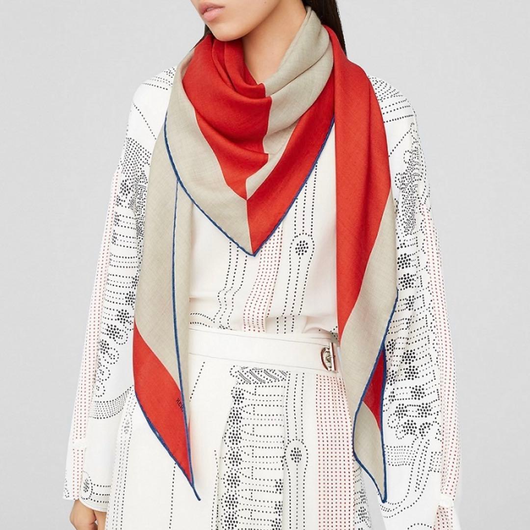 エルメス　カシシル　トライアングルジェアン　カシミアシルク　美品　スカーフ