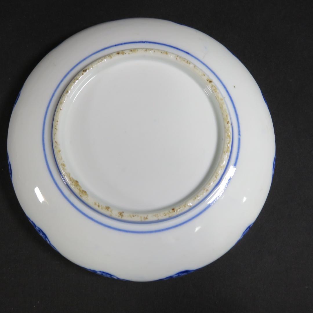 皿 2枚 色絵 古伊万里 変わり縁 鳥 風景 竹 梅