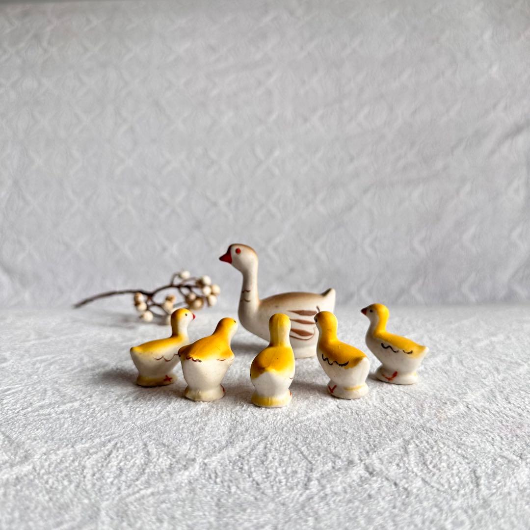 美品　ヴィンテージ　アンティーク　アヒルの親子　鳥　ひよこ