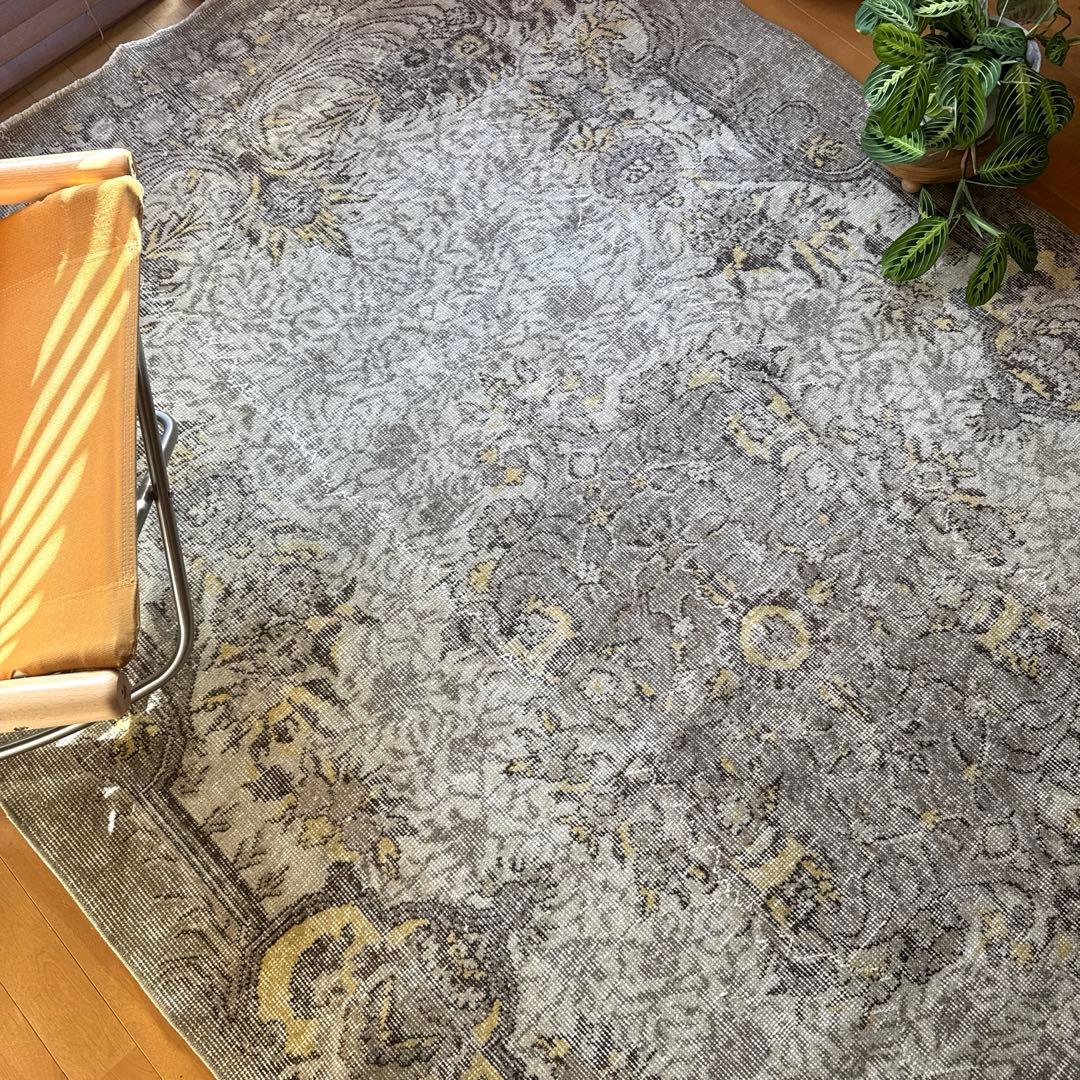 超大判レア166×277グレージュ×イエロー　メダリオン　トルコヴィンテージラグ