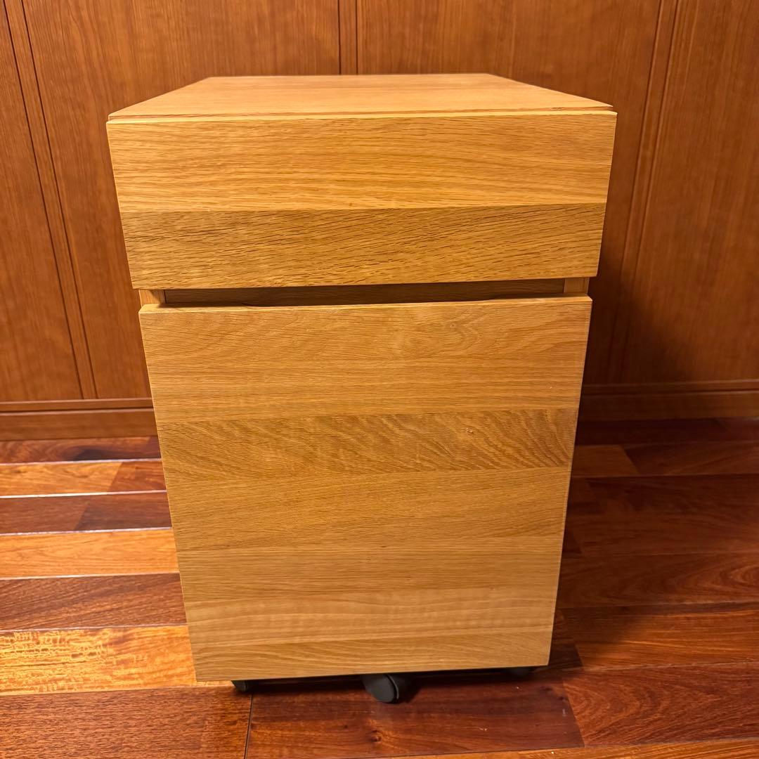 無印良品 無垢材デスクキャビネット(引出2段)オーク材 完成品 送料込 廃番