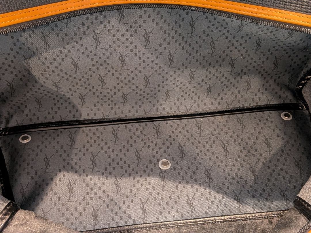 美品✨️イヴサンローラン ボストンバッグ 黒＆キャメル レザーハンドル　大容量