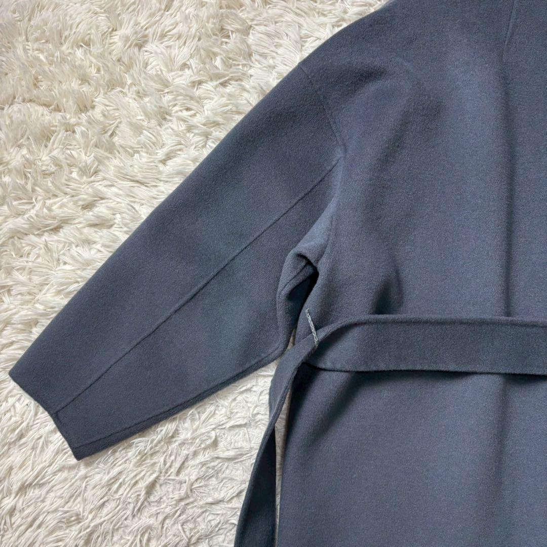 【極美品】uncrave ウールリバーロングコート　ベルト　ベルテッドコート　青