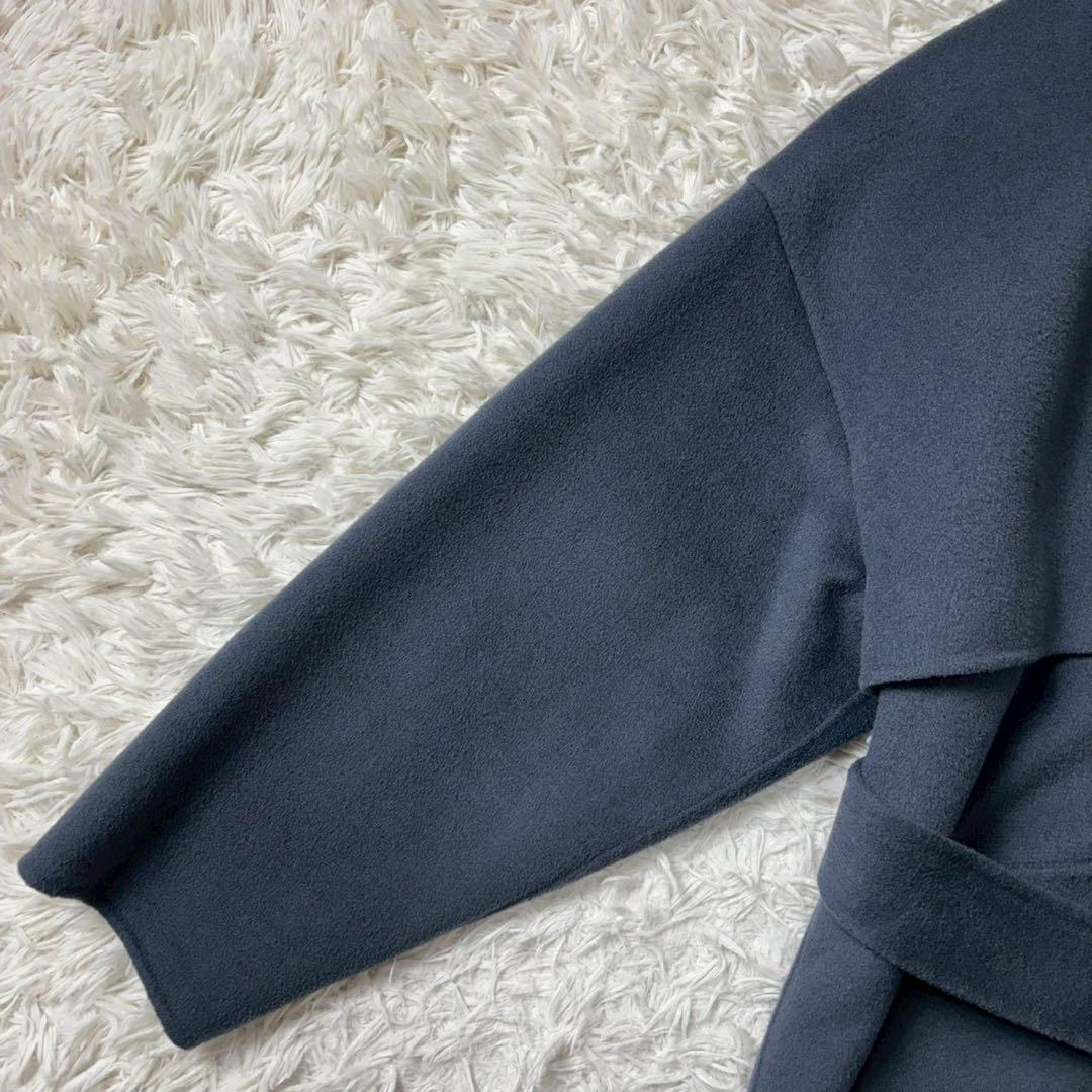 【極美品】uncrave ウールリバーロングコート　ベルト　ベルテッドコート　青