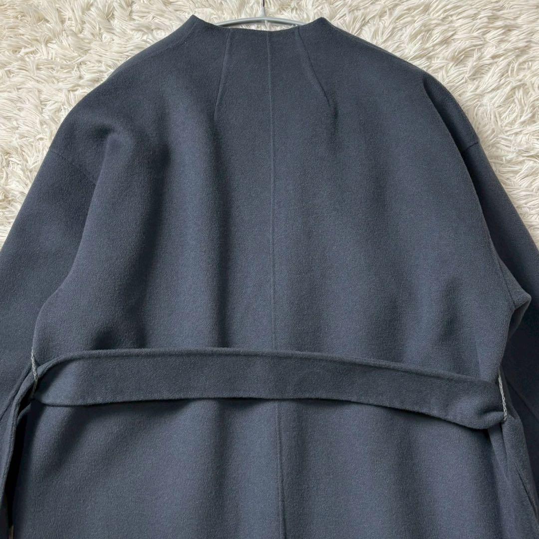 【極美品】uncrave ウールリバーロングコート　ベルト　ベルテッドコート　青