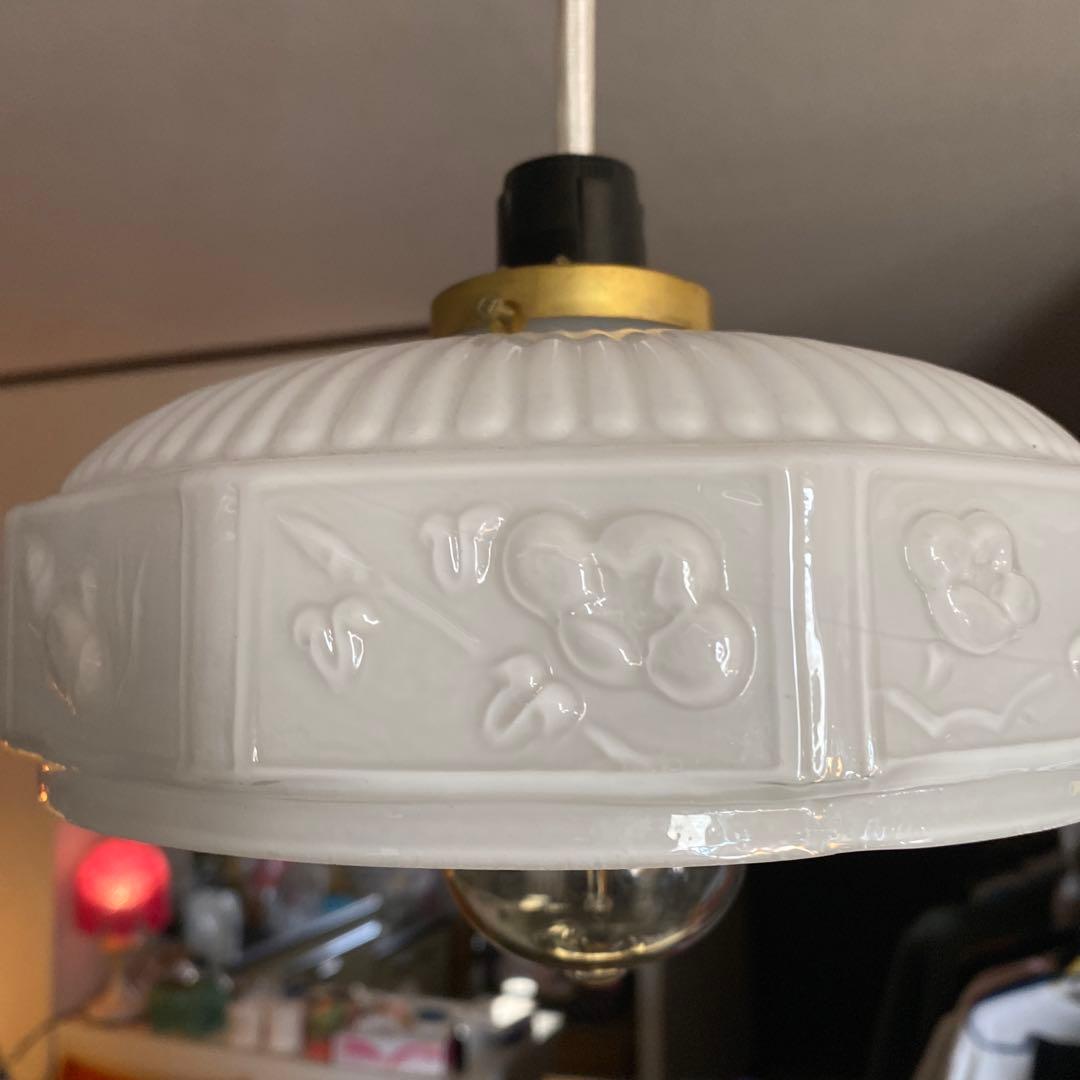 昭和レトロ　ペンダントライト　電笠　ミルクガラス照明　昭和初期　大正