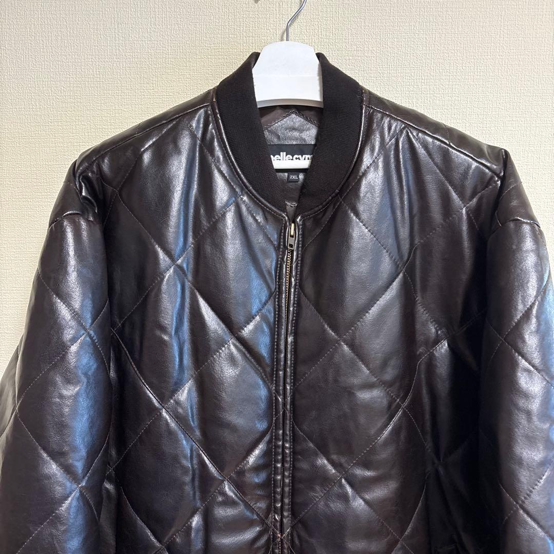 レザー 中綿ジャケット キルティング