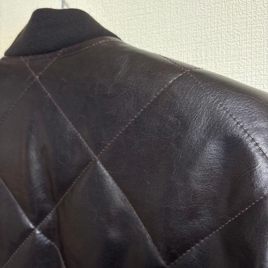 レザー 中綿ジャケット キルティング