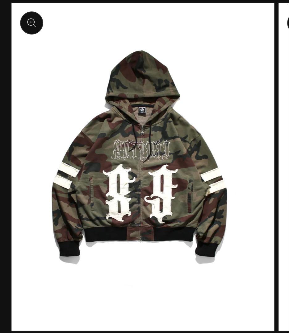 Antimid迷彩柄フード付きクロップドパーカーアンチミッド