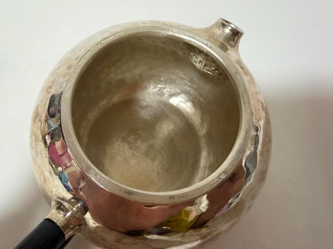 純銀製 玉石摘 丸形 急須 銀瓶 煎茶道具