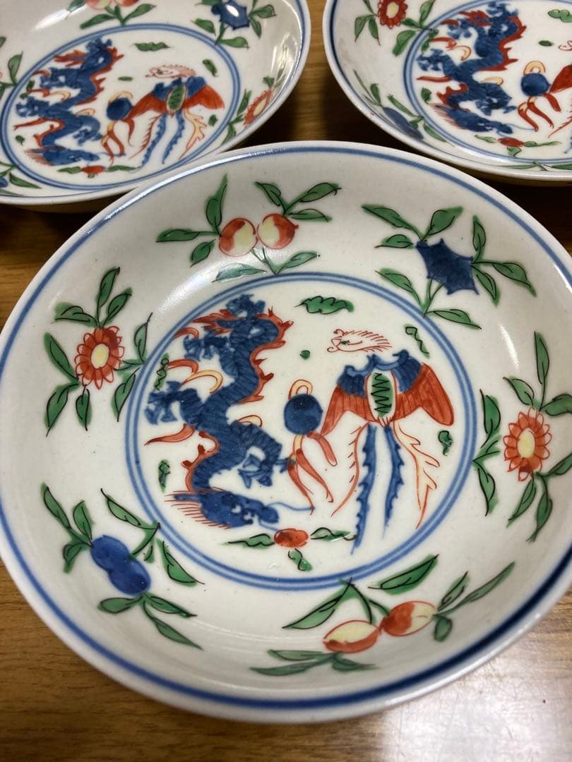 大明萬暦年製龍の画13cm皿5枚