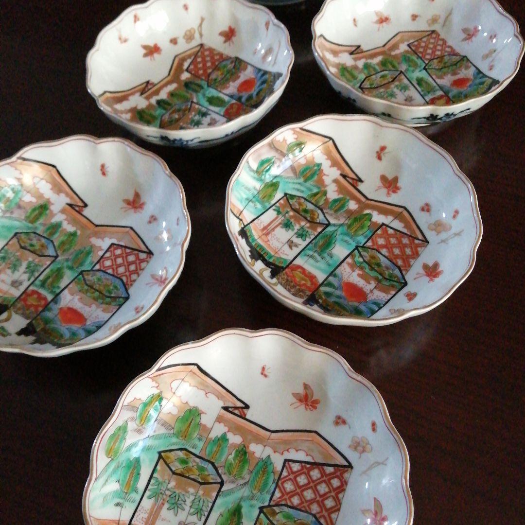 伊万里　錦灯灯籠画膾皿　6客　15cm　明治期