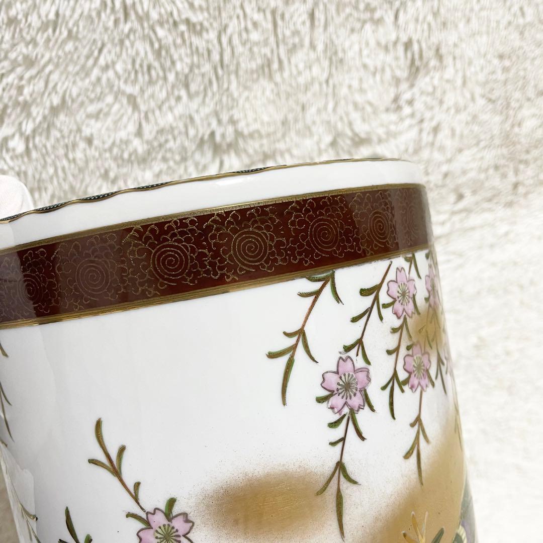 新品未使用 九谷焼 高級傘立て 金緑 花と鳥 手描き手作 開運 風水 開運 金運