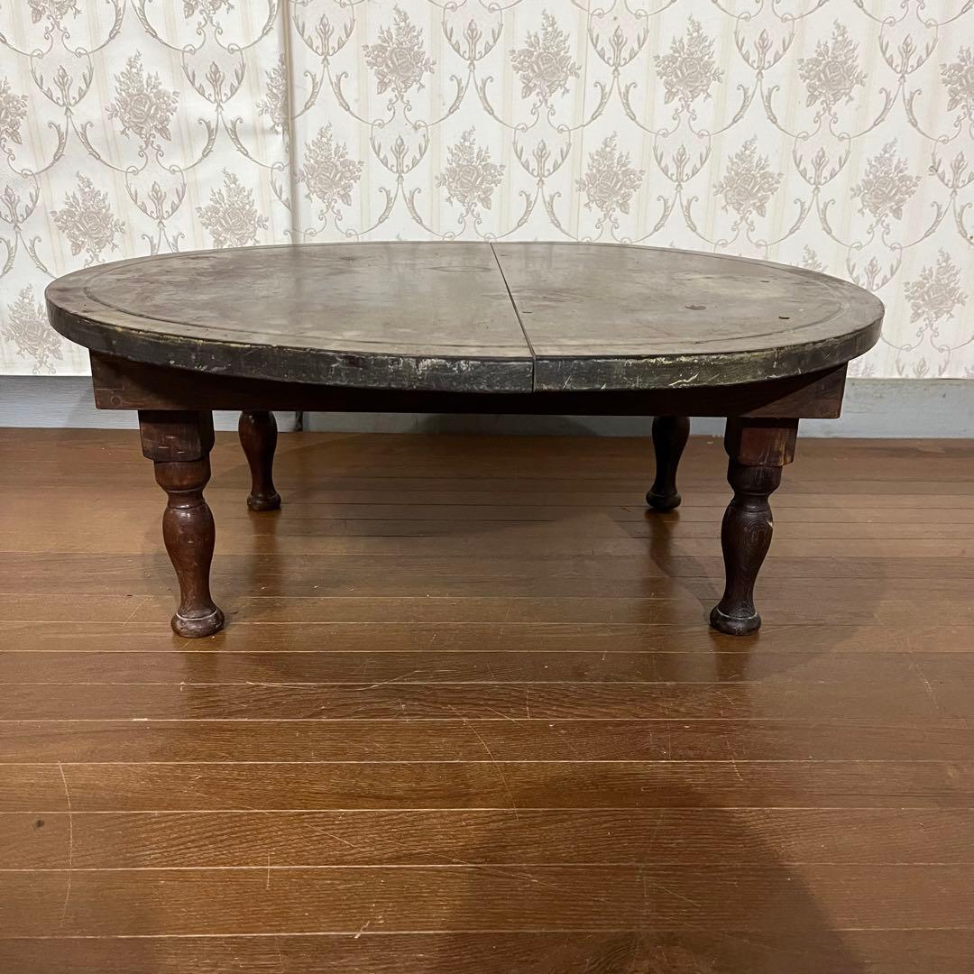 【アンティーク】昭和レトロ 木製 ろくろ脚 折り畳み ちゃぶ台 座卓 古家具