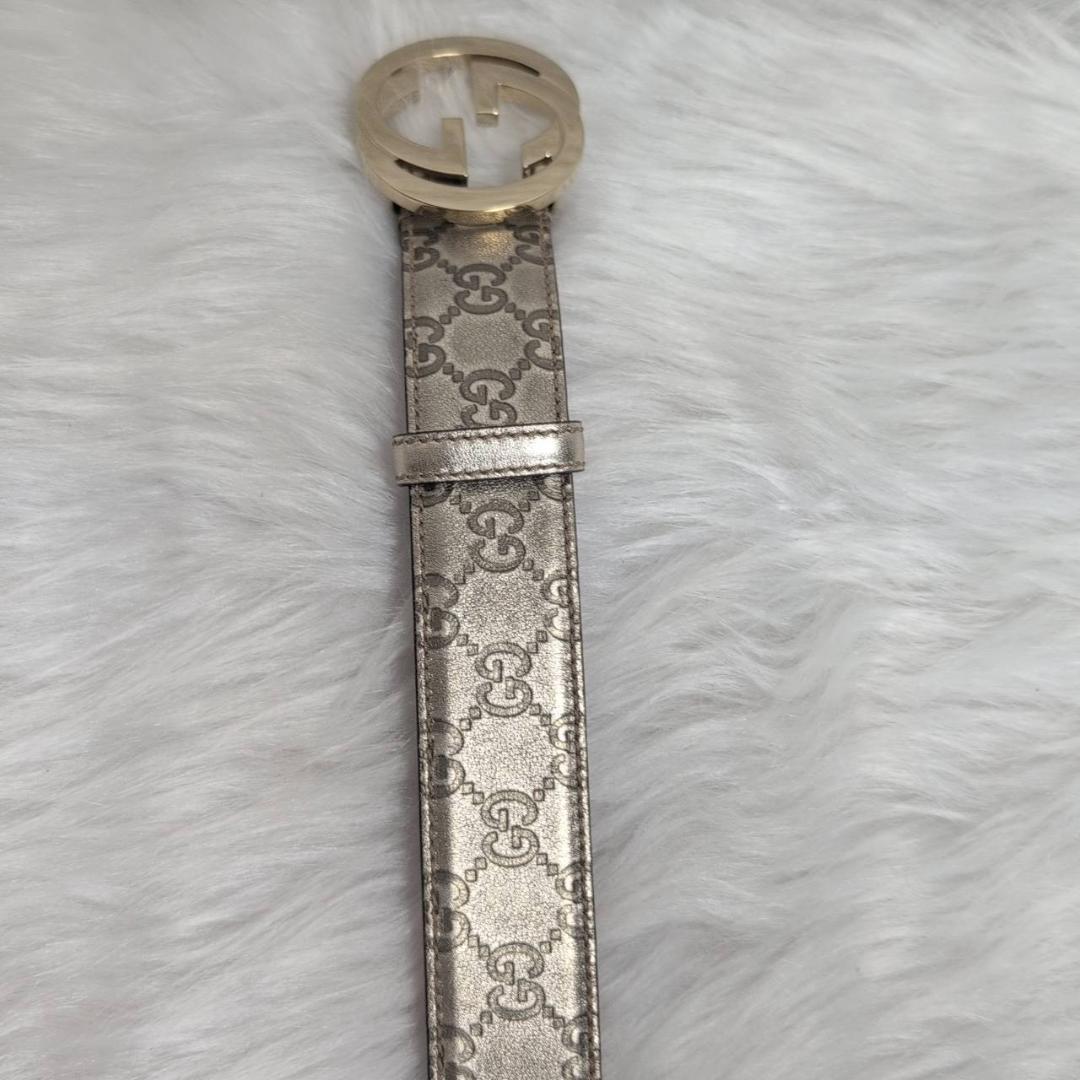 【極美品】 GUCCI グッチシマ レザー ベルト ゴールド インターロッキング
