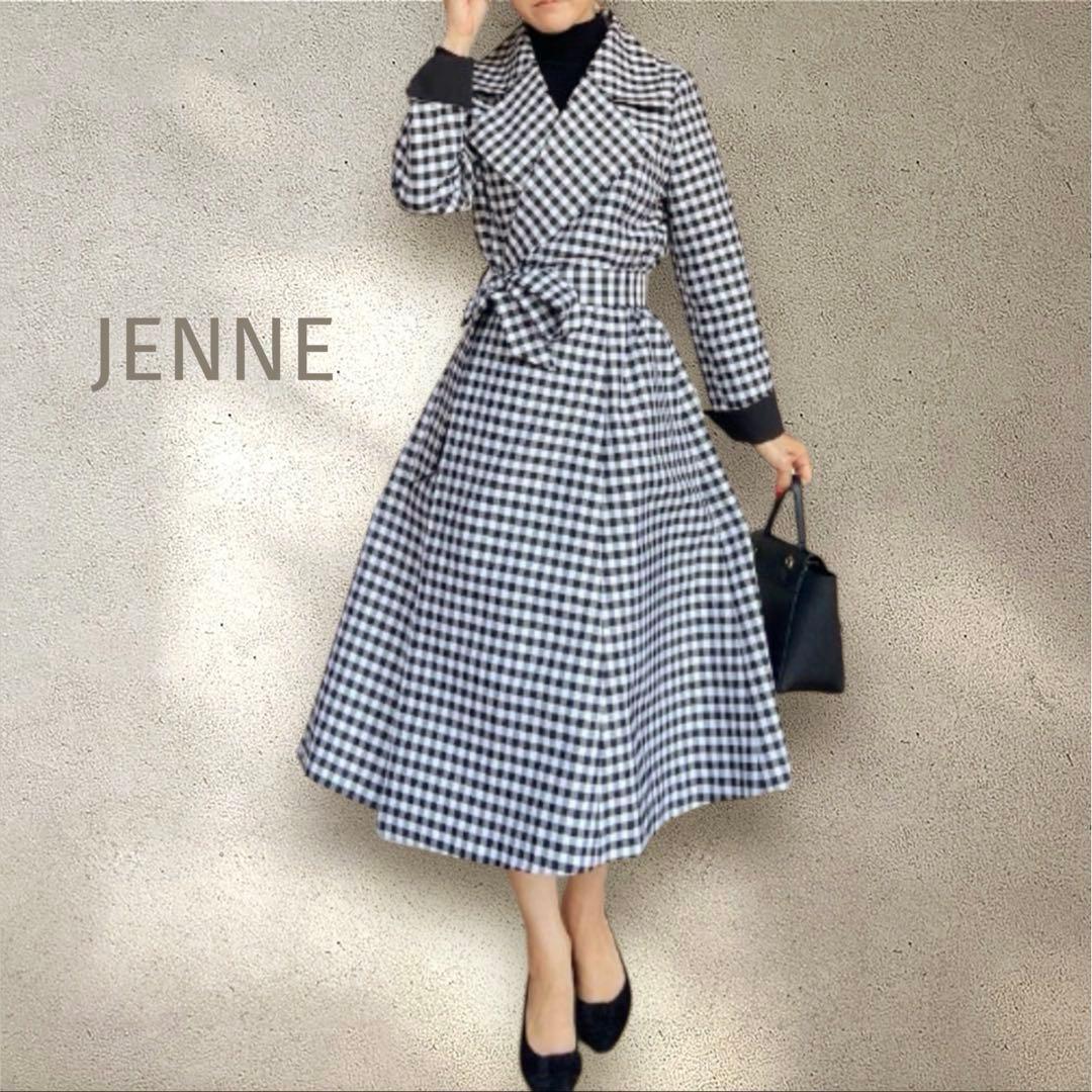 美品✨JENNE ジェンヌ　ライナー付きフレアトレンチコート　ギンガムチェック