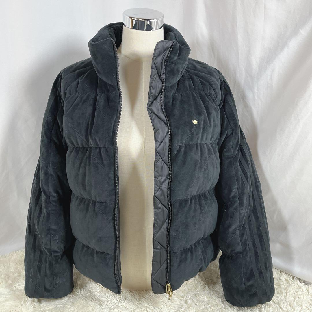 美品 adidas アディダス ダウン ジャケット ベロア金ロゴ　S