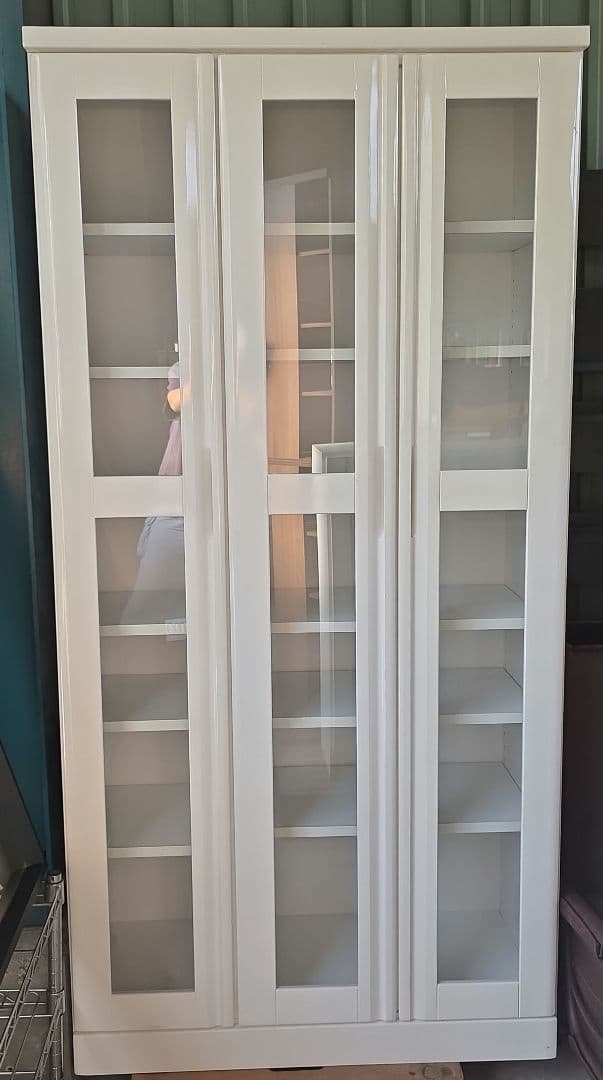 日本製 ガラス扉付き 大型食器棚 キャビネット ホワイト