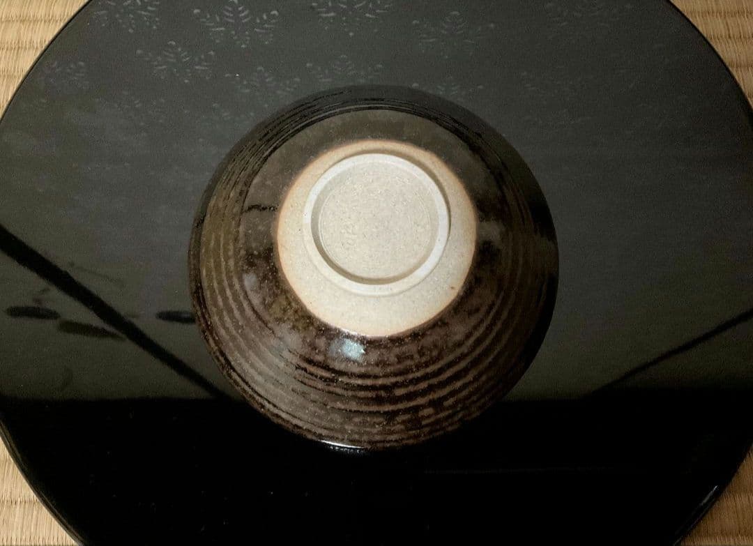 膳所焼　陽炎園　岩崎新定作　金縁 天目茶碗　遠州七窯