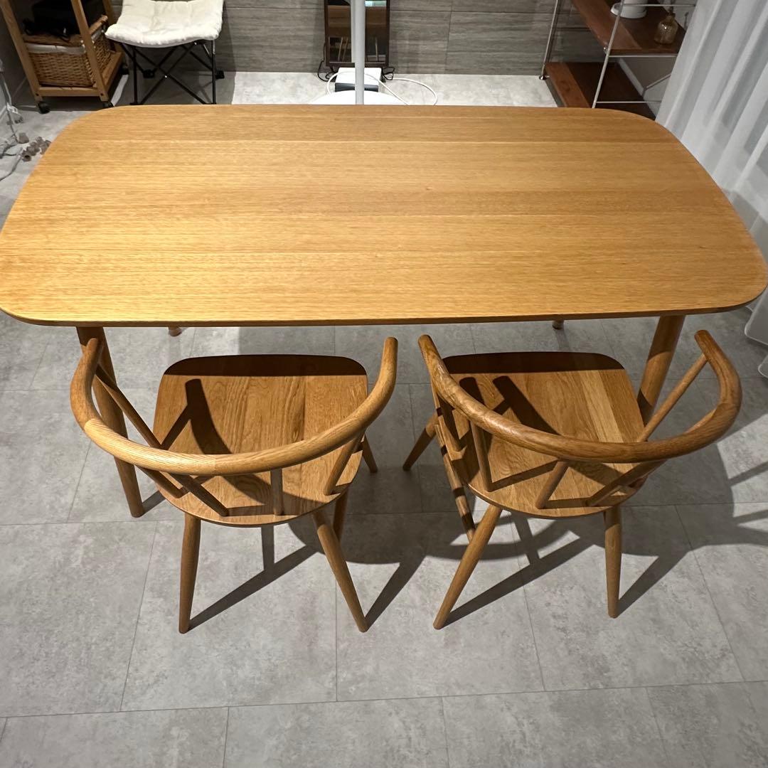 【手渡し】無印良品 オーク材テーブル丸脚/アームチェア丸脚(2脚) 中古品