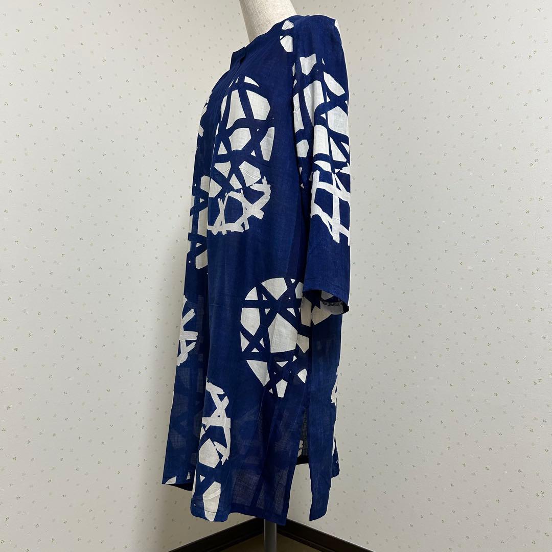 着物リメイク　アンティーク藍本染浴衣　綿　夏物ロングコート＊トートバッグ