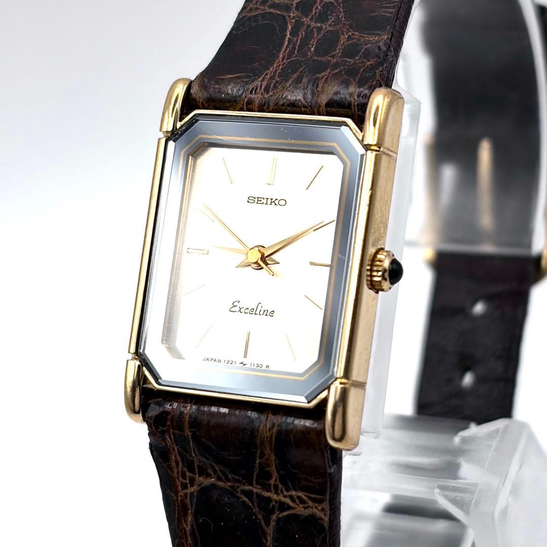稼働品 新品電池 セイコー エクセリーヌ スクエア ドレス クォーツ レディース