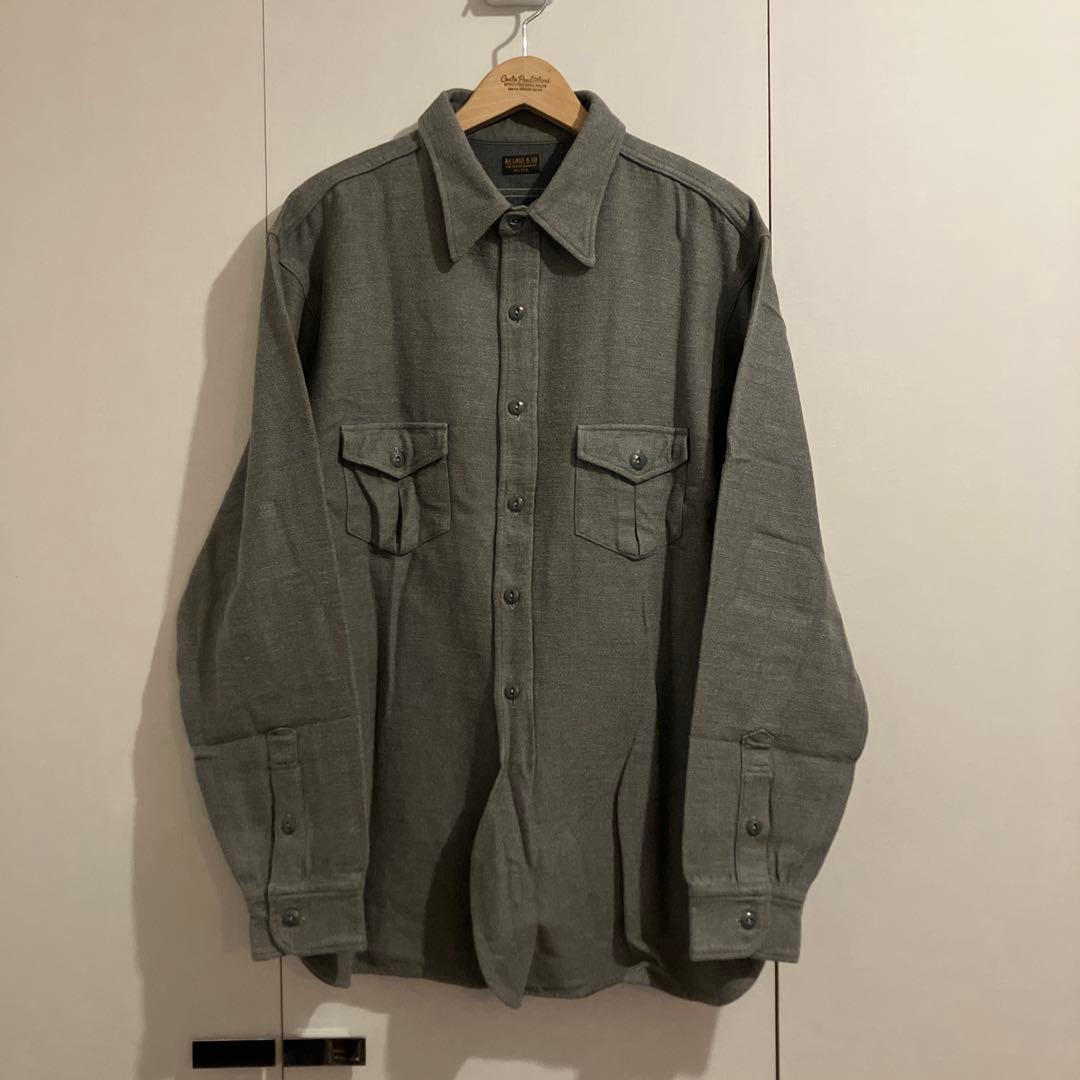 アットラスト 厚手コットン長袖シャツ 16 1/2 オリーブ系