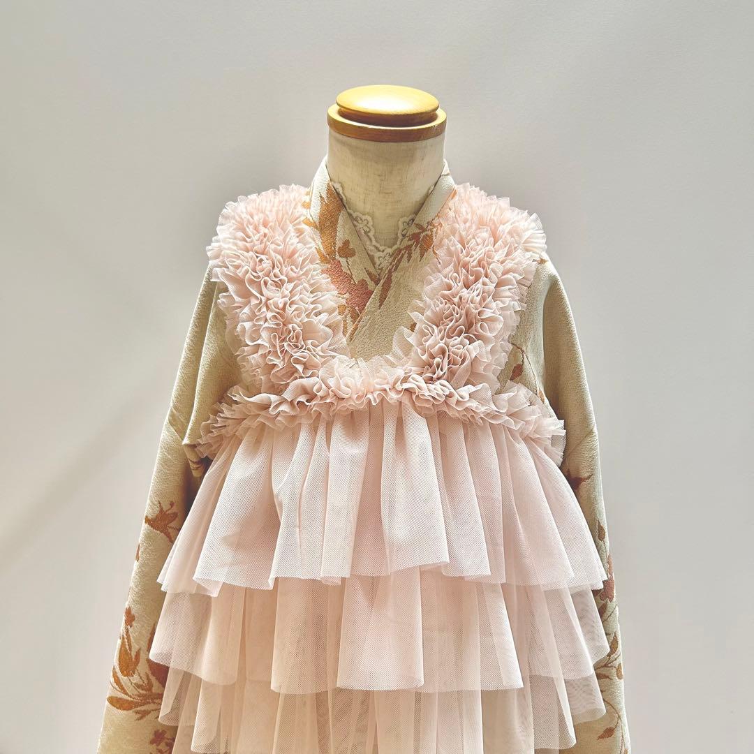 被布エプロン【Babyピンクフリル】被布ドレス　チュール被布　被布　七五三