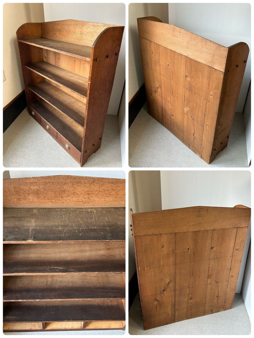 アンティーク 木製引き出し付飾り棚　チェスト 食器棚 本棚 レトロ　抽斗　古道具