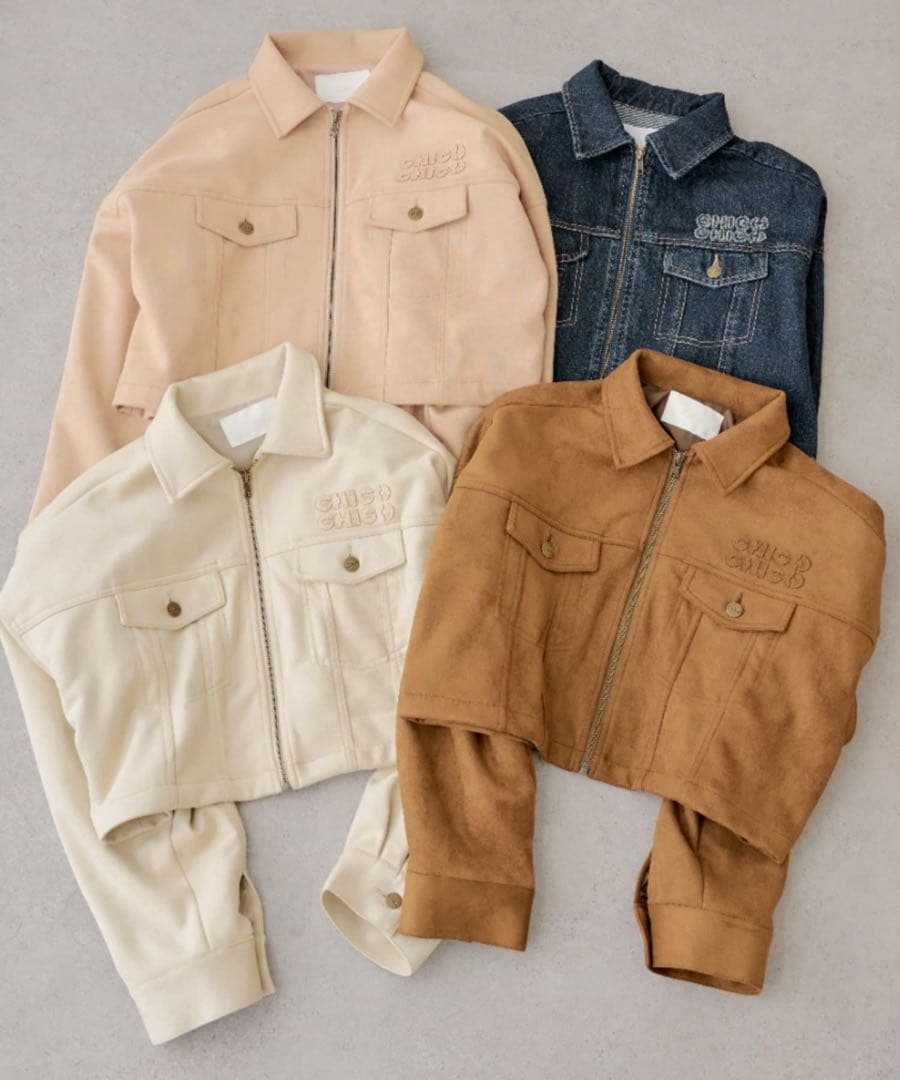 Chico胸ロゴショート丈スエードジップブルゾン