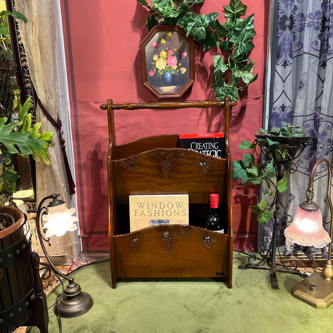 希少　美品　アンティークPT 吉川 葡萄園 カービング２段ラック棚