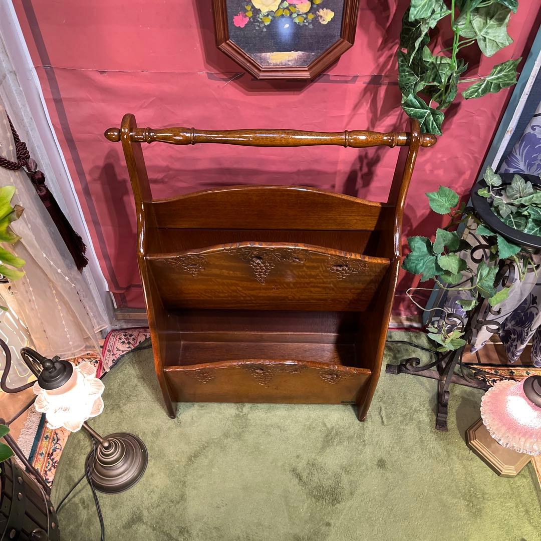 希少　美品　アンティークPT 吉川 葡萄園 カービング２段ラック棚