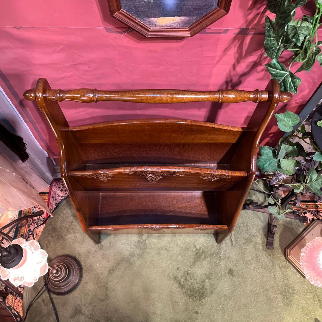 希少　美品　アンティークPT 吉川 葡萄園 カービング２段ラック棚