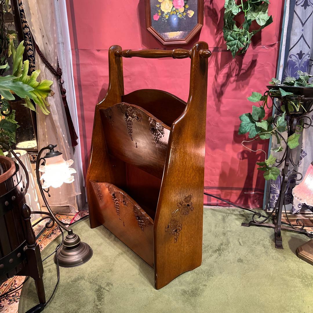 希少　美品　アンティークPT 吉川 葡萄園 カービング２段ラック棚