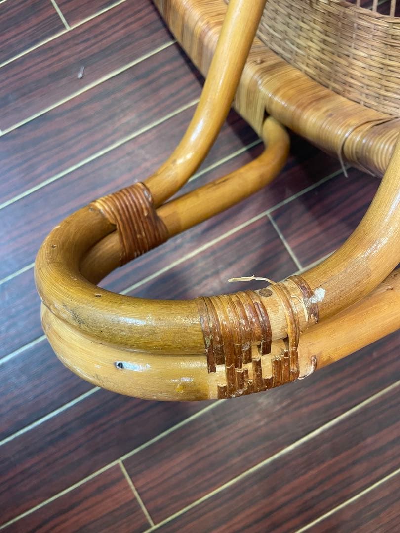 ラタン センターテーブル ガラストップ 昭和レトロ 籐 リビングテーブル 座卓