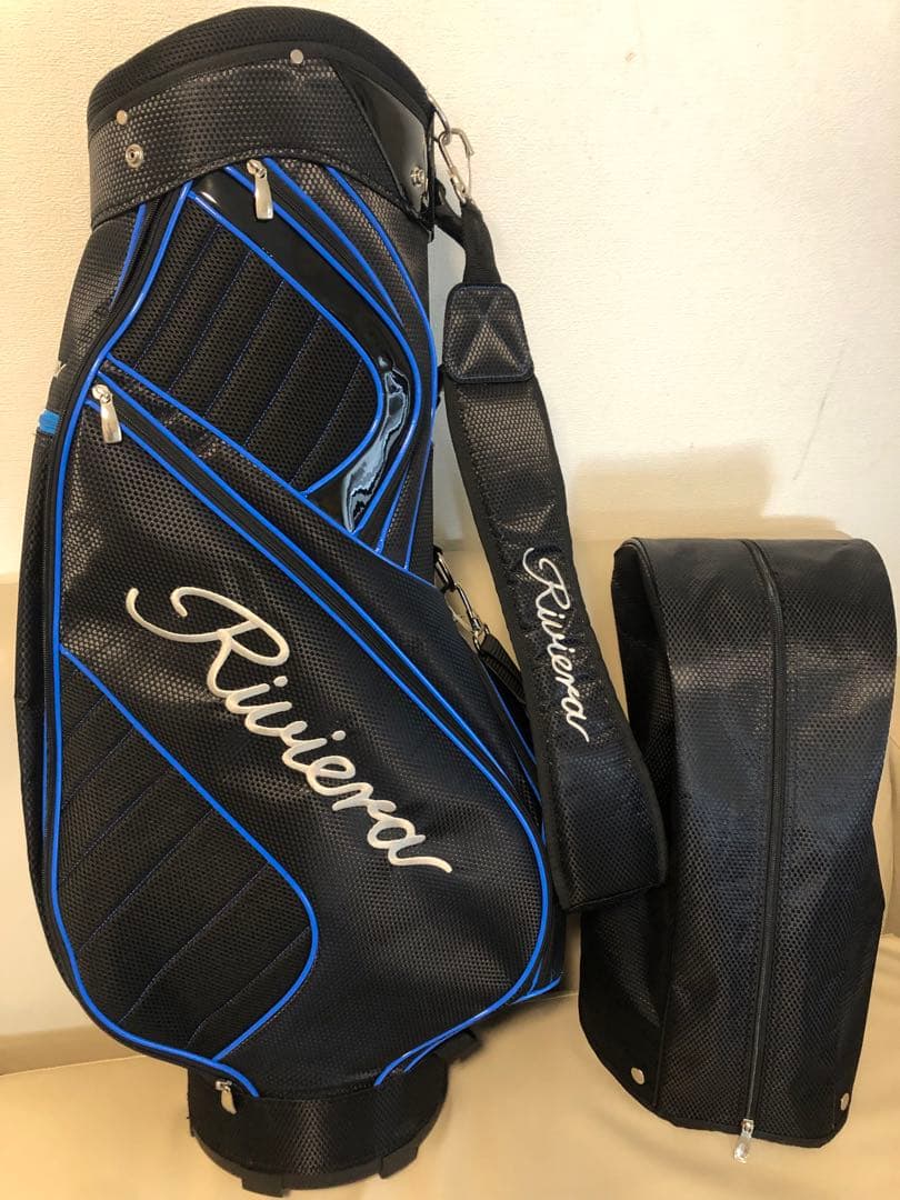 【送料込み】美品　リビエラ　キャディバッグ　青　黒　ゴルフバッグ