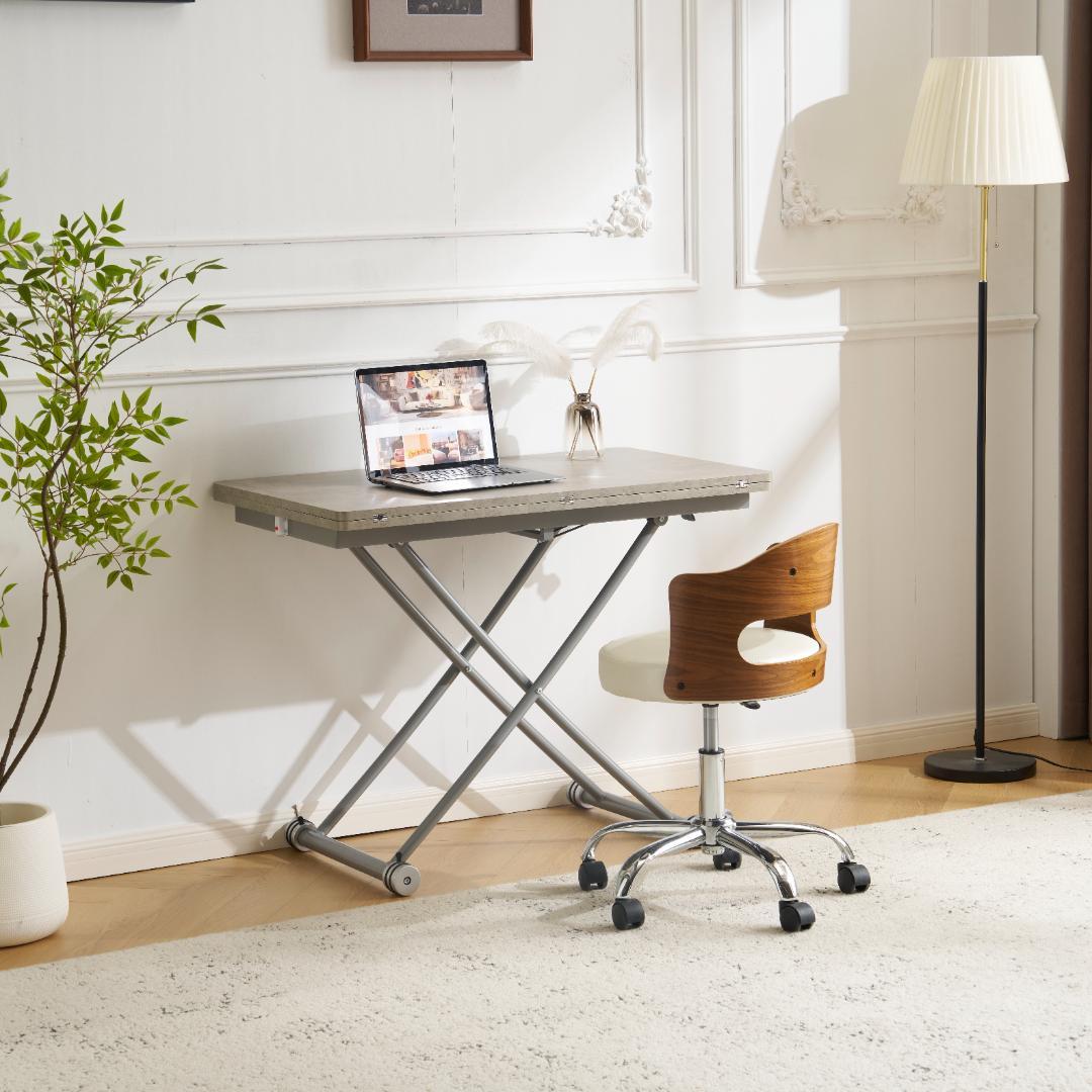 超人気！テーブル 天板が2倍に広がるガス圧昇降テーブル　NATURAL