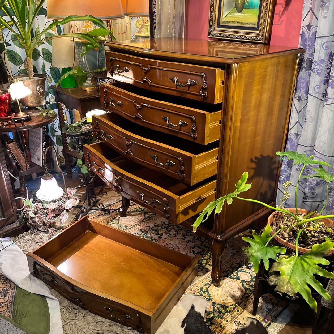 雪　Sale 美品　アンティーク 猫脚　５DRキャビネット