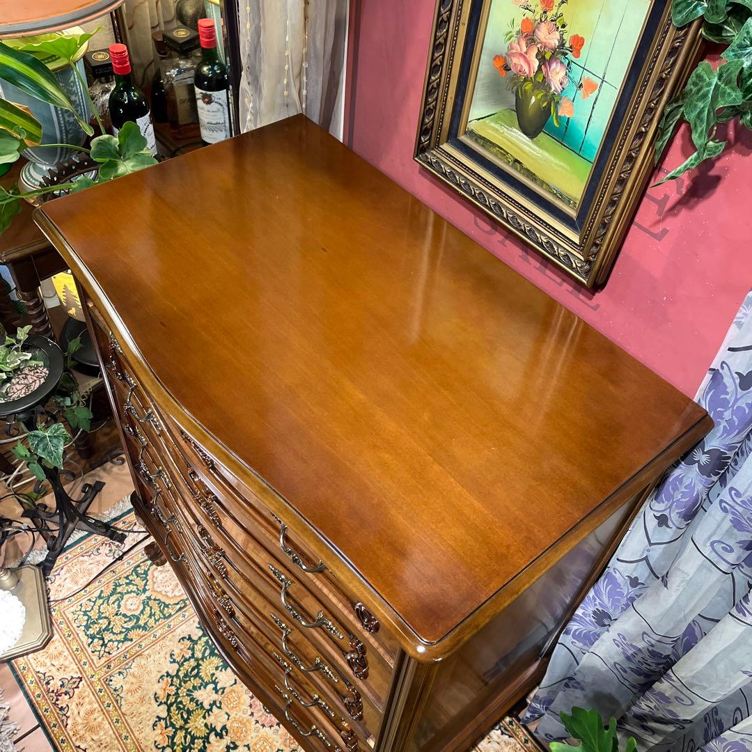 雪　Sale 美品　アンティーク 猫脚　５DRキャビネット