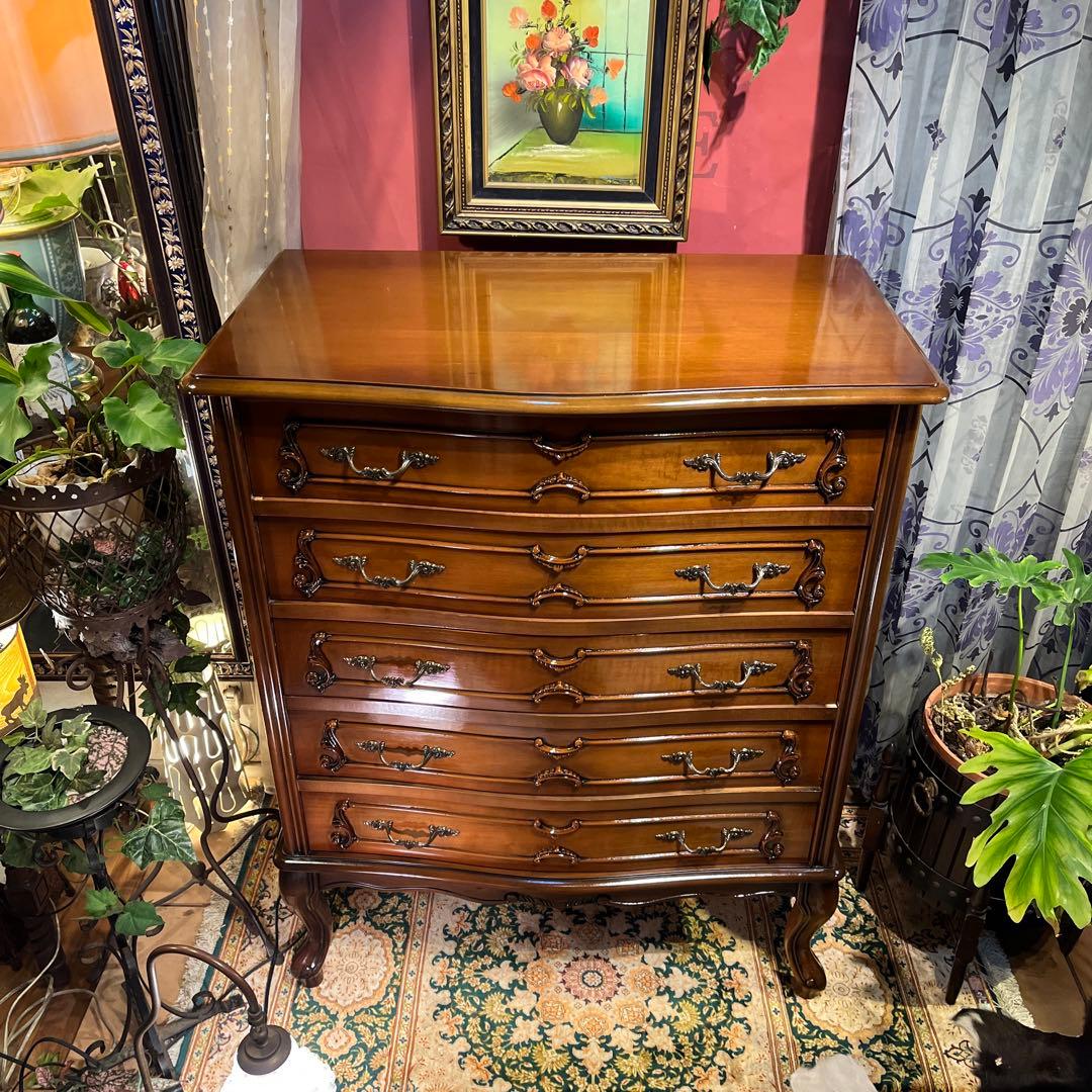 雪　Sale 美品　アンティーク 猫脚　５DRキャビネット