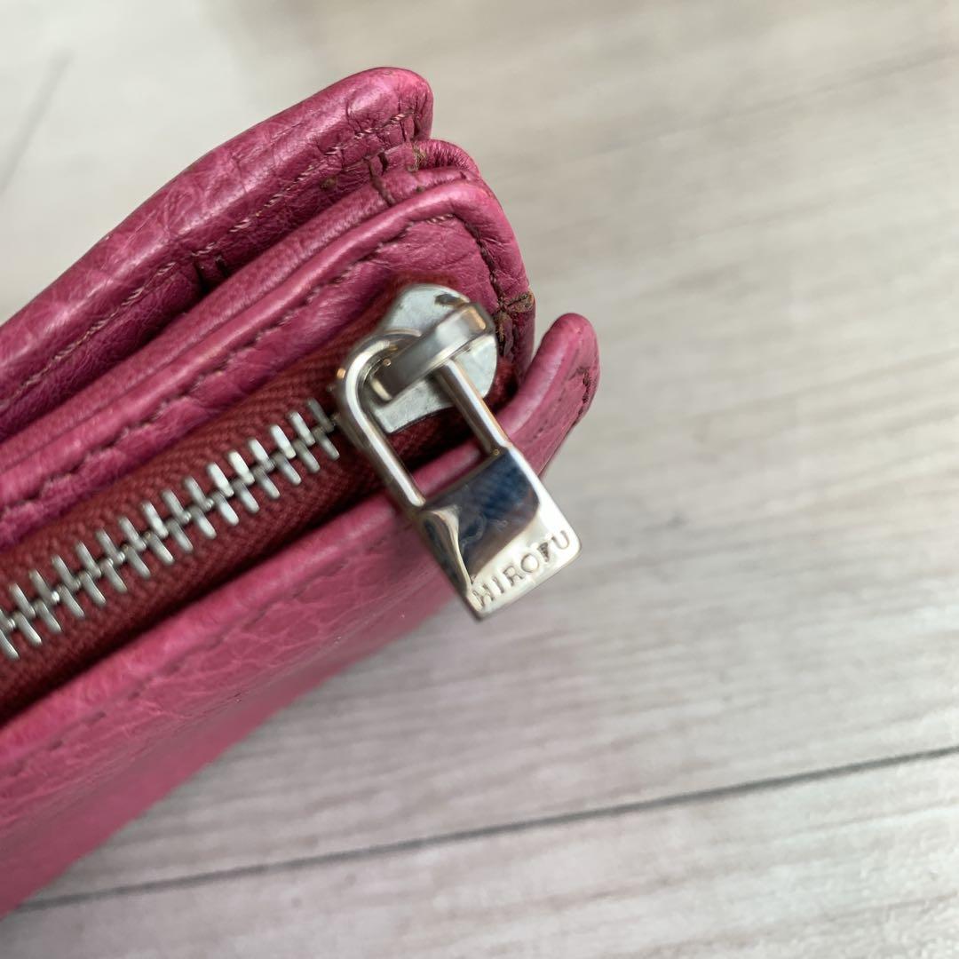 【ヒロフ】美品✨レディース二つ折り財布　ローズピンク　可愛い便利