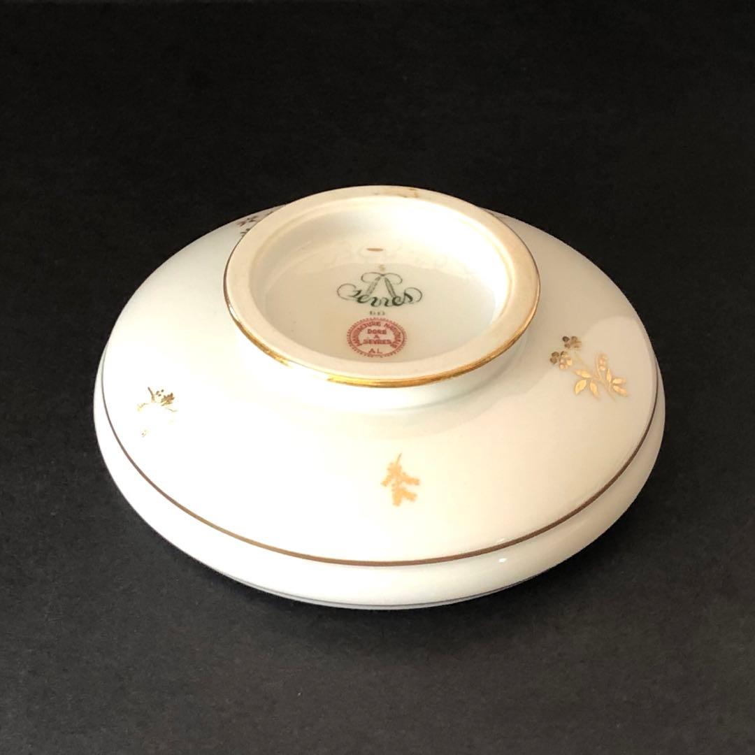 セーブル丸形ディッシュ☆白磁金彩☆24K金彩小花紋様☆仏ヴィンテージ未使用