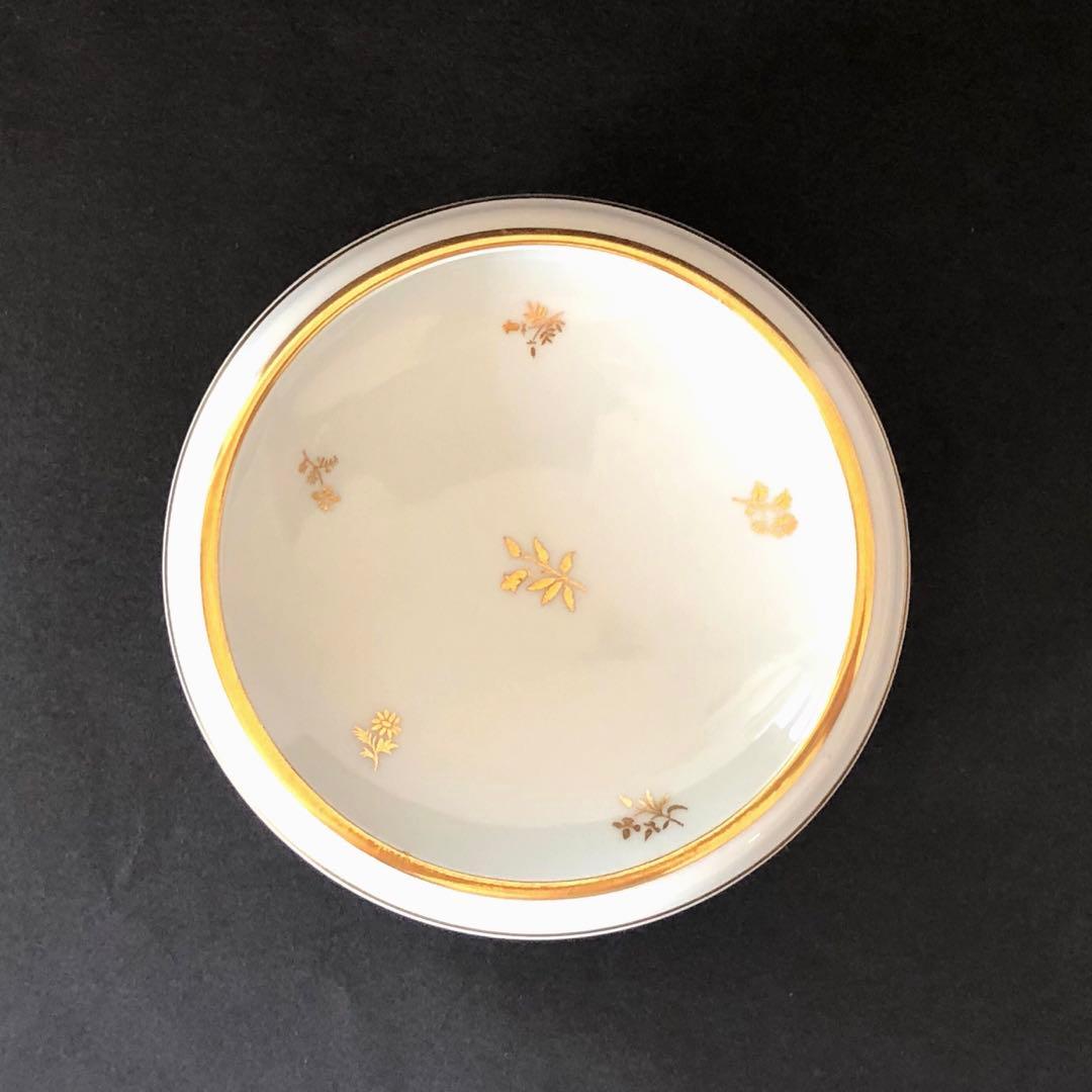 セーブル丸形ディッシュ☆白磁金彩☆24K金彩小花紋様☆仏ヴィンテージ未使用