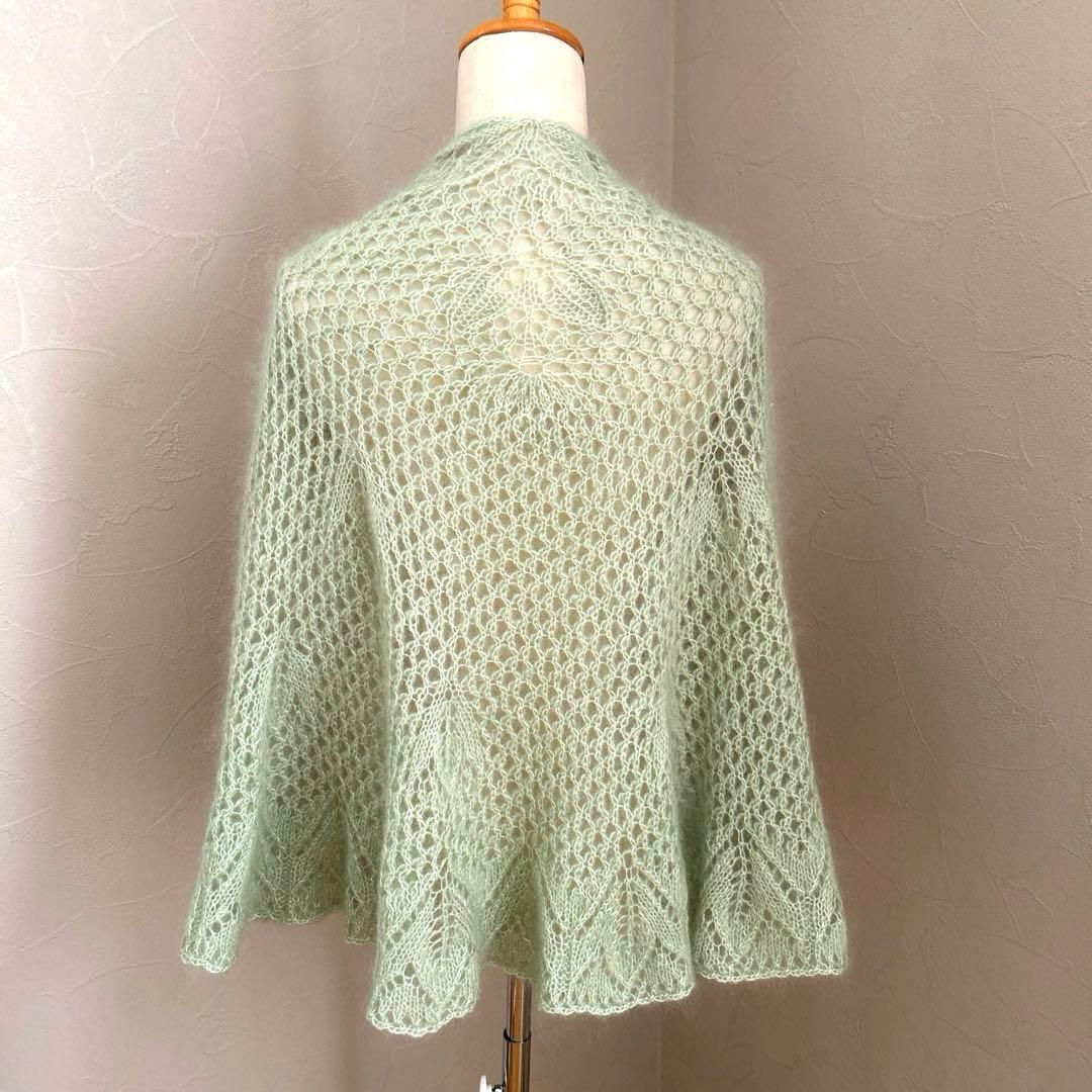 ストール　ハンドメイド　ハマナカ　シルクモヘア　薄緑