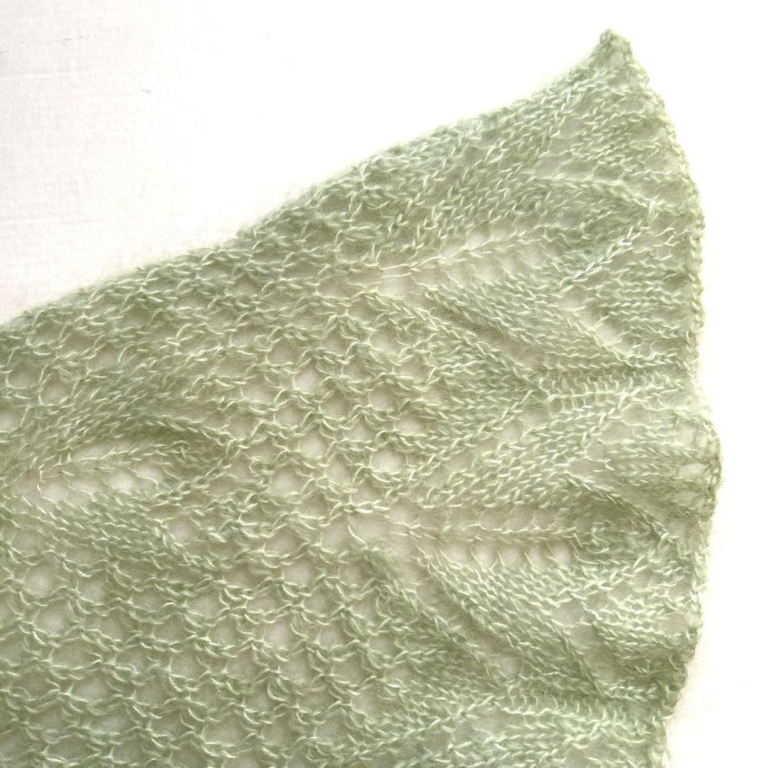 ストール　ハンドメイド　ハマナカ　シルクモヘア　薄緑